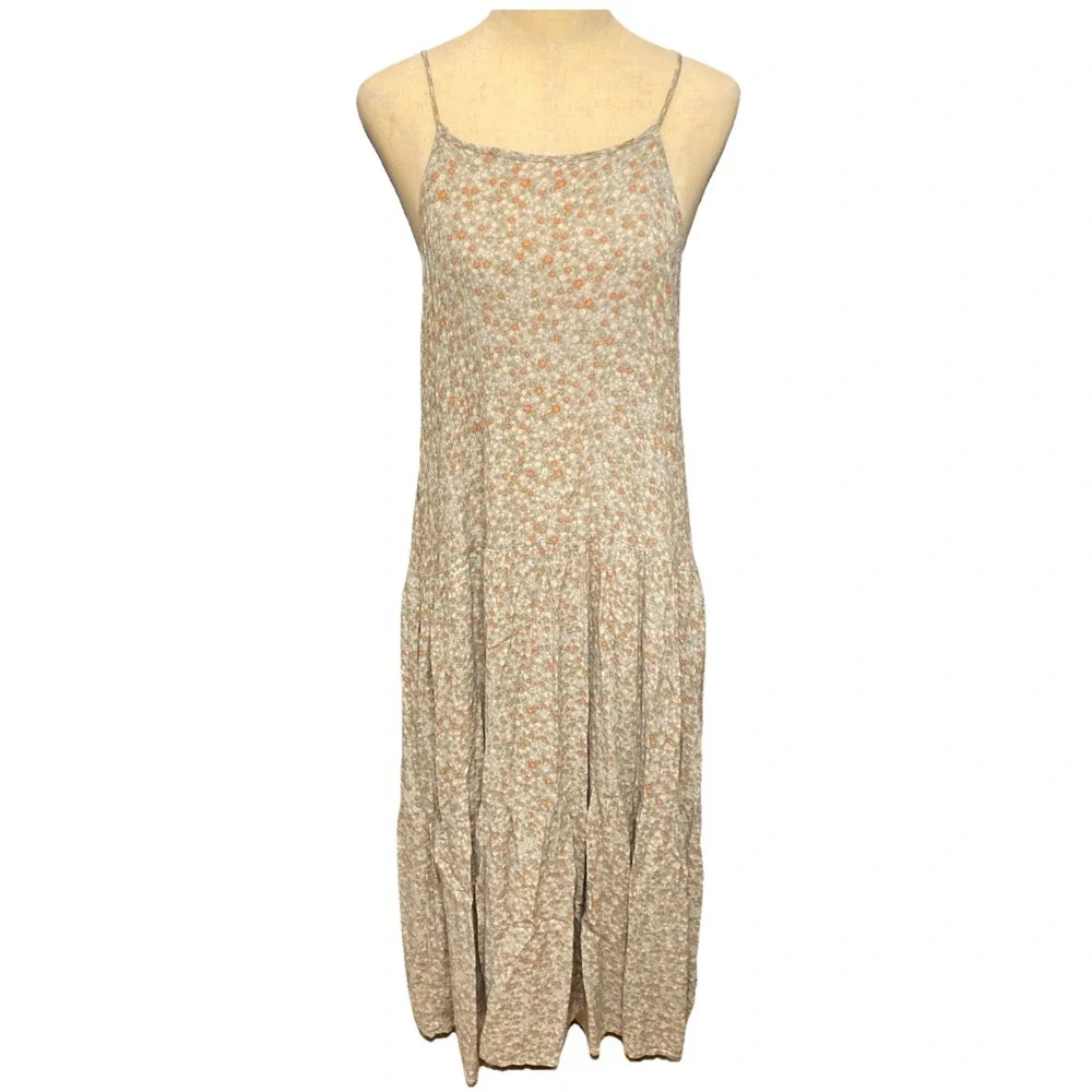 Final Touch‎ Floral Print Tiered Maxi Dress Women's M Boho Cottagecore Pockets